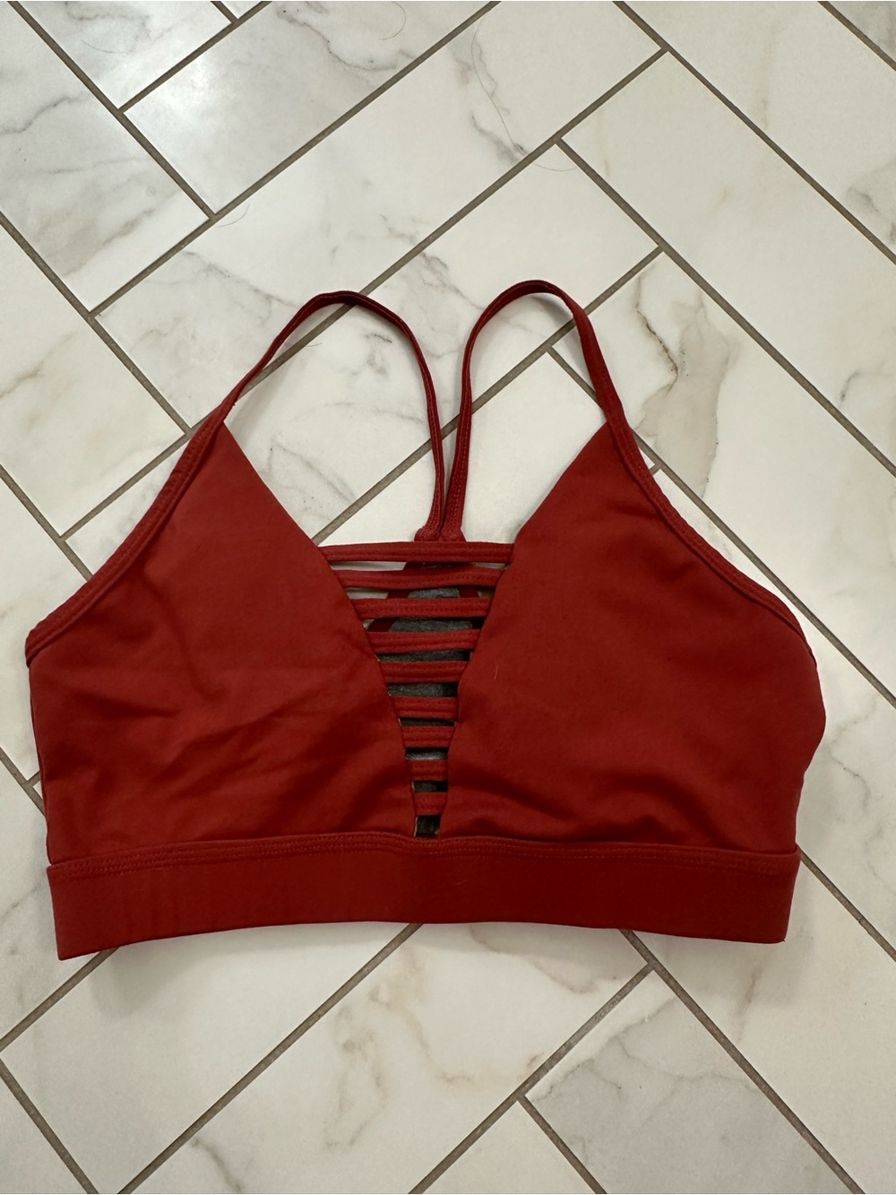 Strappy Front Plunge Sports Bra in Wine Red